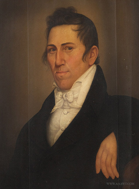 Antique Federal Period Portrait of a Handsome Gentleman, American School, close up view