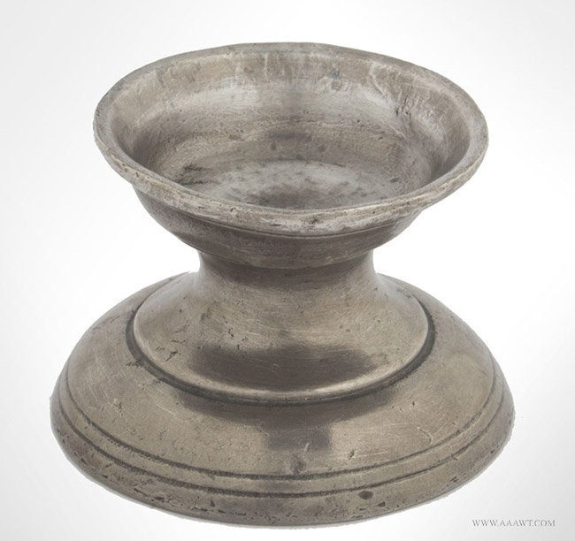 Antique Tiny Pewter Salt, English, Late 17th Century, angle view