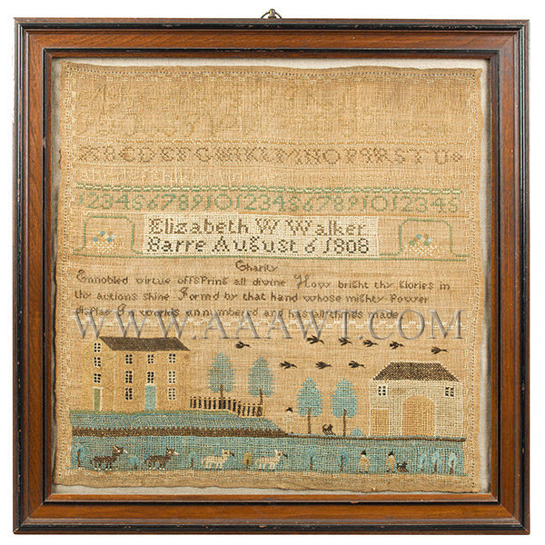 Antique Sampler, Embroidered, Barre Massachusetts, 1808, entire view