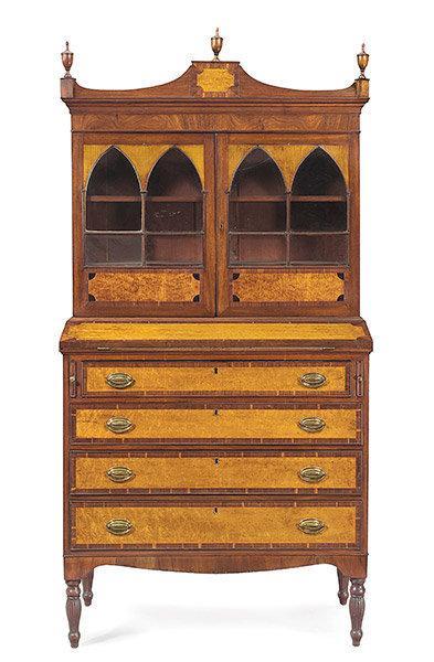 Secretary, Federal Bureau Bookcase, Fall Front Writing Surface
North Shore, Massachusetts, Circa 1800 to 1820, entire view