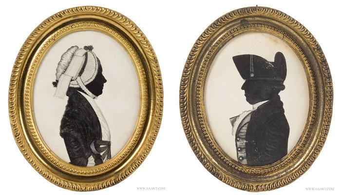 Antique Pair of 18th Century Portrait Silhouettes in Original Frames, pair view