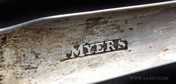 Antique Silver Tongs by John Myers, Philadelphia, maker detail