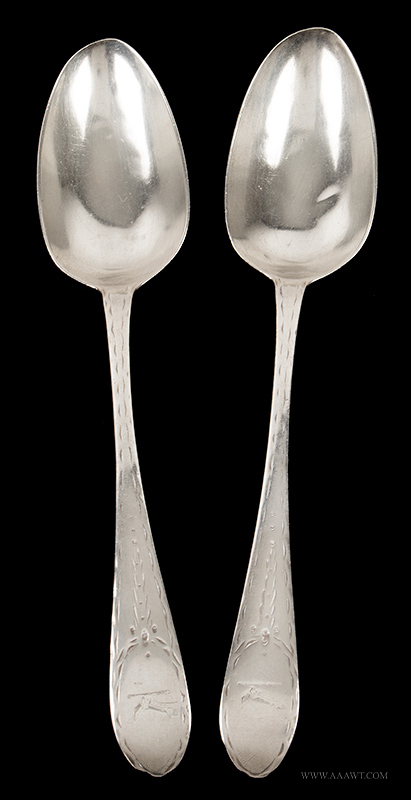 Two Sterling Silver Tablespoons, Ireland,
Calden Terry, Circa 1790, entire view