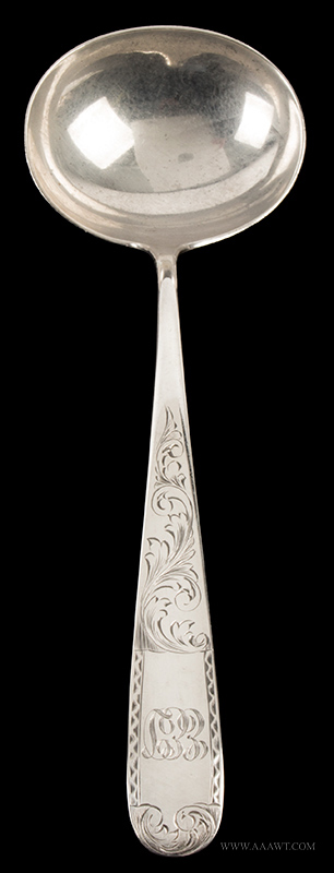 Antique Silver Ladle, Kirk, Baltimore, Engraved and Bright Cut
S. Kirk & Son,
Baltimore, MD, c. 1860, entire view