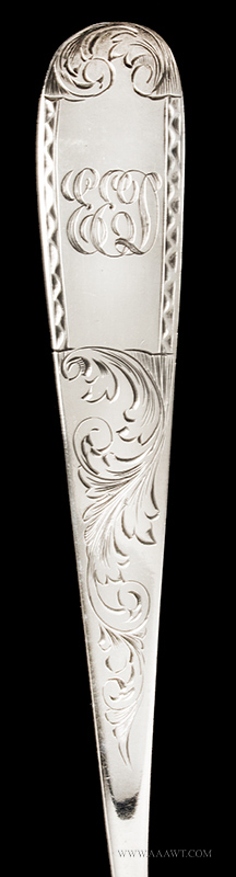 Silver Ladle, Kirk, Baltimore, Engraved and Bright Cut
S. Kirk & Son,
Baltimore, MD, c. 1860, marks detail 1