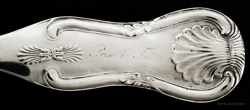 Silver Ladle, Stebbins, New York City, Fiddle and Shell
Edwin Stebbins, active 1835 – 1845
New York, NY, handle detail