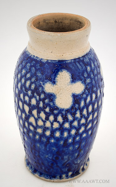 Antique Stoneware Jar/Vase with Cobalt Decoration and Flared Rim, Late 19th Century, angle view