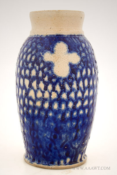 Antique Stoneware Jar/Vase with Cobalt Decoration and Flared Rim, Late 19th Century, entire view