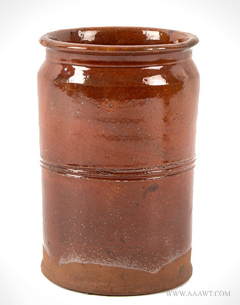 Antique Redware Storage Jar with Tooled Rum and Shoulder, Circa 1830, entire view 2