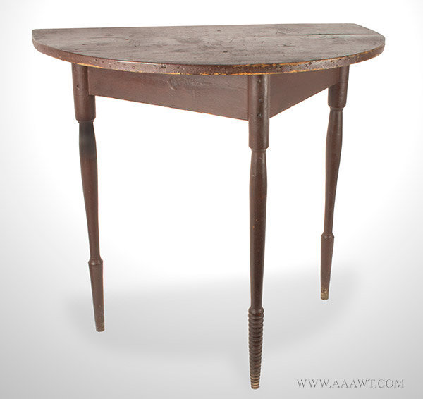 Demilune Table, Country Hall Table, Original Spanish Brown Paint
New England, Early 19th Century, entire view