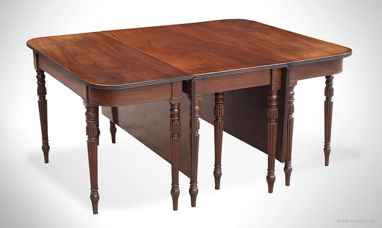 Antique Three Part Federal Style Dining Table, Boston, Circa 1820, closed angle view