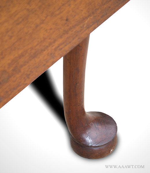 Table, Queen Anne Drop Leaf Dining Table, Rectangular, Pad Feet, Cabriole Legs
Massachusetts, Removed From Cobb Family Homestead in Barnstable, Mass
Circa 1750, foot detail