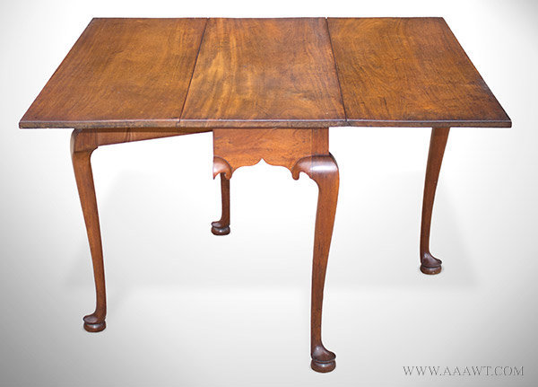 Table, Queen Anne Drop Leaf Dining Table, Rectangular, Pad Feet, Cabriole Legs
Massachusetts, Removed From Cobb Family Homestead in Barnstable, Mass
Circa 1750, angle view 2