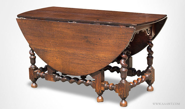 Antique Oak Gateleg Dining Table with Pierced Brackets, English, Circa 1680, closed entire view