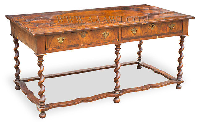 Library Table, Marquetry, Seventeenth Century, Original Stretcher
England
17th Century, entire view