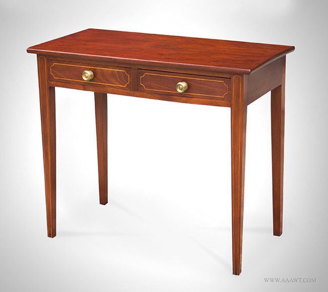 Antique Hepplewhite String Inlaid Side Table, Likely Southern, 19th Century, angle view