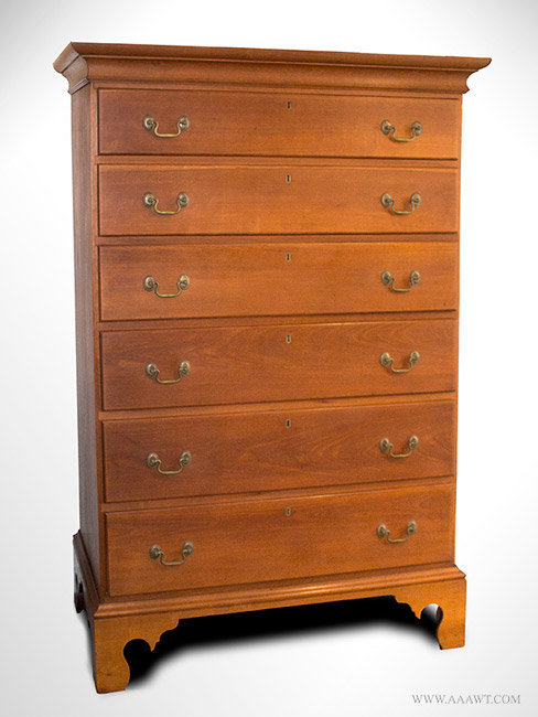 Antique Tall Six Drawer Chest of Drawers, New England, Late 18th Century, angle view