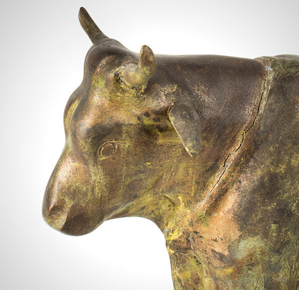 Antique Weathervane, Full Bodied Bull, Later 19th Century, Anonymous, head detail