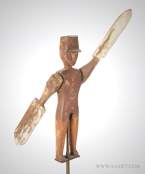 Antique Whirligig, Man with Tin Hat, American, 19th Century, left angle view