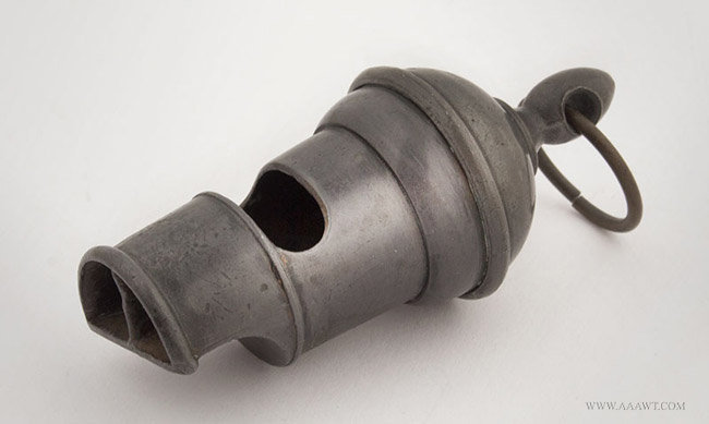 Antique Pewter Whistle, American or English, Circa 1860, angle view