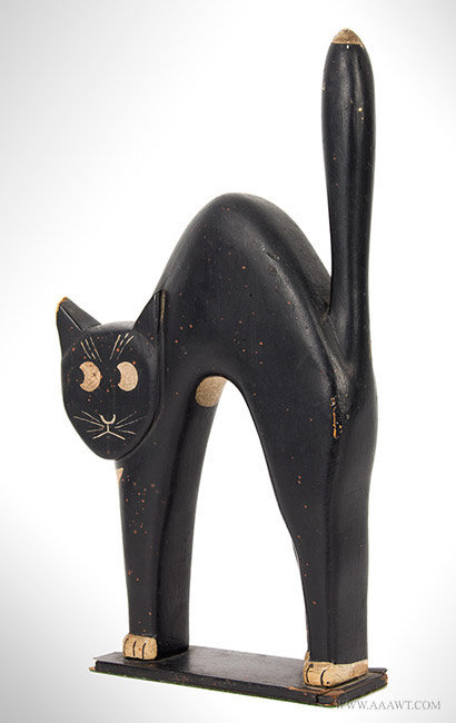 Carved and Painted Folk Art Cat, 1920's, angle view 1