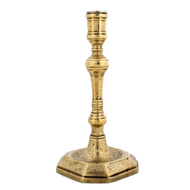 French Louis XIV Brass Candlestick, Baluster Form Stem, Domed Octagonal Base