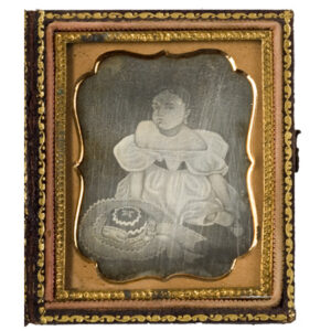 Folk Portrait of a Young Child Seated with a Hat, American Inventory Thumbnail