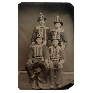 Photography, Tintype, Four Firemen in Parade Uniform, Wearing Helmets Inventory Thumbnail