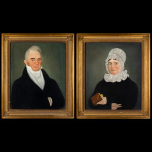 Folk Art, Pair of Portraits, Man and Woman, Micah Williams, Original Frames Inventory Thumbnail