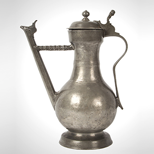 Swiss Lidded and Spouted Pewter Flagon, Stegkanne, Wine Jug Inventory Thumbnail