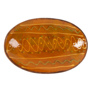 Redware Loaf Dish, Yellow & Green Wavy, Strait and Dot Slip Decoration Inventory Thumbnail