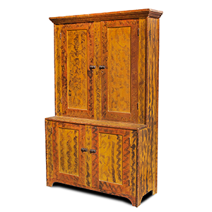 Nineteenth Century Paint Decorated Step-Back Cupboard, Strong Color Inventory Thumbnail
