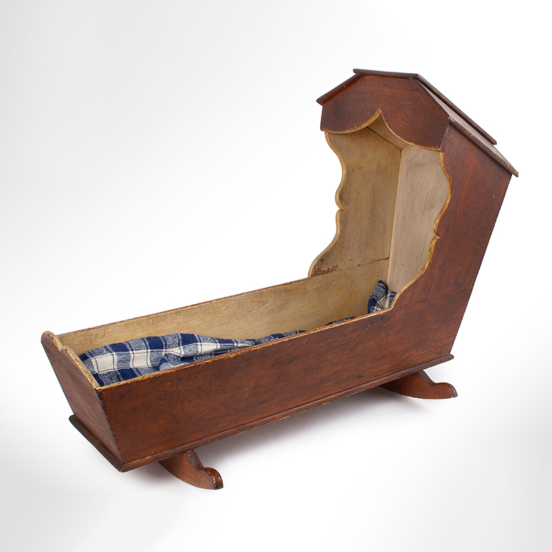 Hooded Cradle, Paneled Hood, Original Paint, Cheese Cutter Rockers Inventory Thumbnail