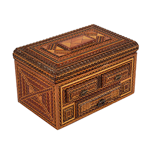 Tramp Art Box with Three Drawers, Jewelry Box, Outstanding Ripple Molding Inventory Thumbnail