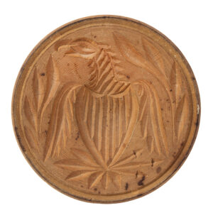 Butter Print, War Eagle, Shield, Round, Lathe Turned, Integral Handle Inventory Thumbnail