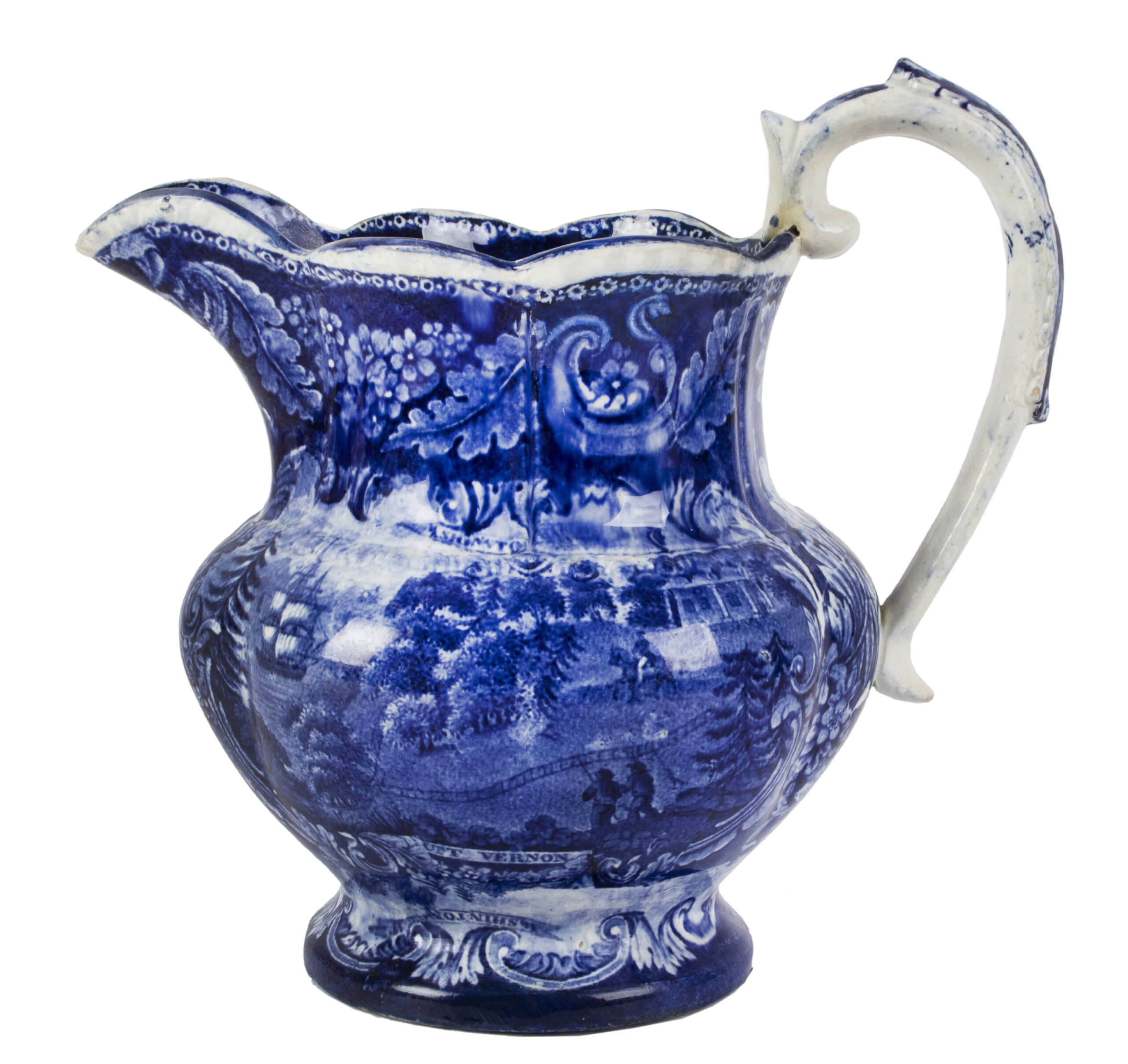 Staffordshire, Jug, Historical Blue Transferware, Mount Vernon