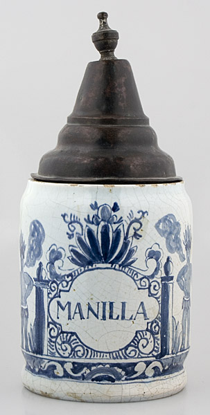 Dutch Delft Tobacco Jar, “MANILLA”, With The Three Bells Mark