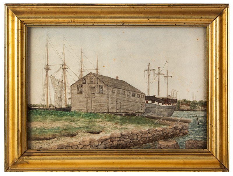 Frank Clinton Tobey, Watercolor, New Bedford Harbor, Ships Docked