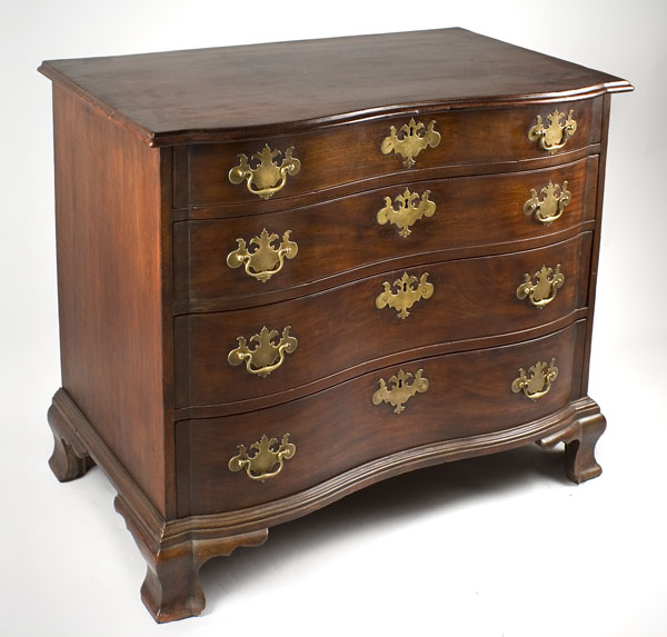 Chest, Chippendale, Oxbow Shape, Blocked Ends, New England, Circa 1770