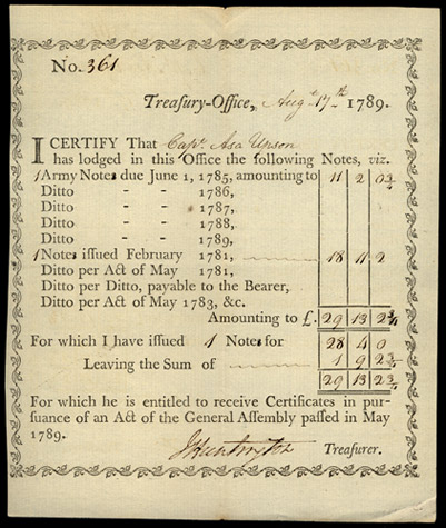 Printed and Handwritten Document, Treasurer’s Office
