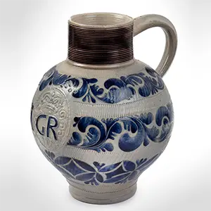 Westerwald Stoneware Jug, GR Royal Monogram, Tall and Bulbous Inventory Thumbnail