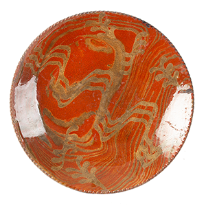Redware Dish, Strong Decoration, Coggled Edge Inventory Thumbnail