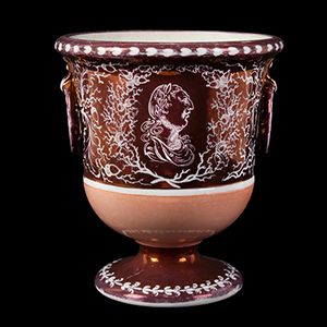 Purple and Pink Luster Resist, Urn Shaped Vase with Profile Portrait of George III Inventory Thumbnail