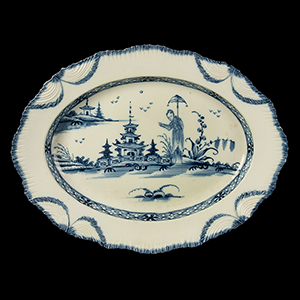 Oval Leeds Feather Edge Platter, Scalloped with Drapery, Chinoiserie Inventory Thumbnail