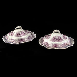 Historical Staffordshire Texian Campaigne Covered Vegetable Dishes, PAIR Inventory Thumbnail