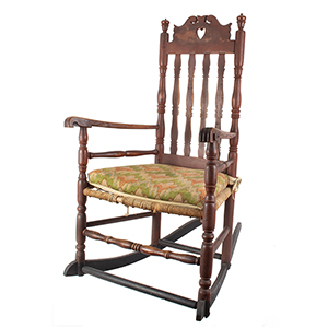 Heart N’ Crown Banister-back Rocking Armchair, Great Chair, Original Red Paint Inventory Thumbnail