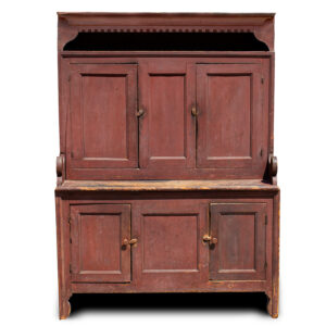 18th Century Hooded Cupboard, Mohawk Valley, NY, Original Salmon-Red Paint Inventory Thumbnail