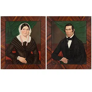 Pair of Folk Portraits of a Lady and Gentleman, Attrib. Jacob Bailey Moore Inventory Thumbnail