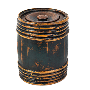Barrel or Keg Form Tobacco Box, Cooper Made Humidor in Original Green Paint Inventory Thumbnail