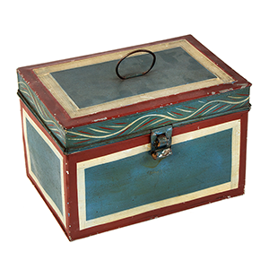 American Painted Tin Box, Tole Box, Red, White, and Blue Inventory Thumbnail